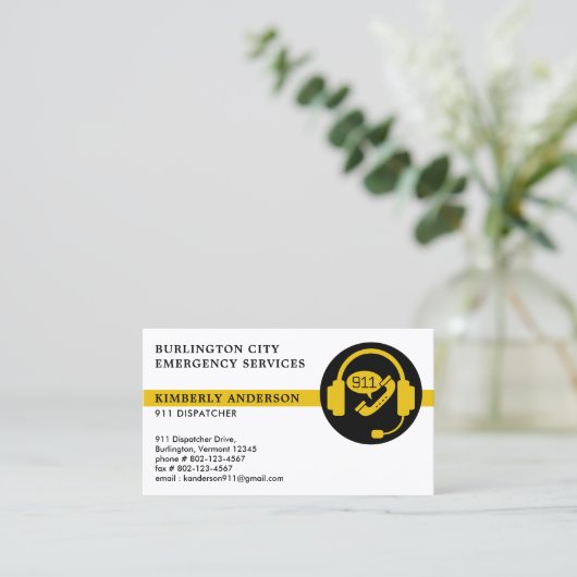 Carte De Visite Logo Dispatcher 911 sur mesure d'urgence (Debout devant)