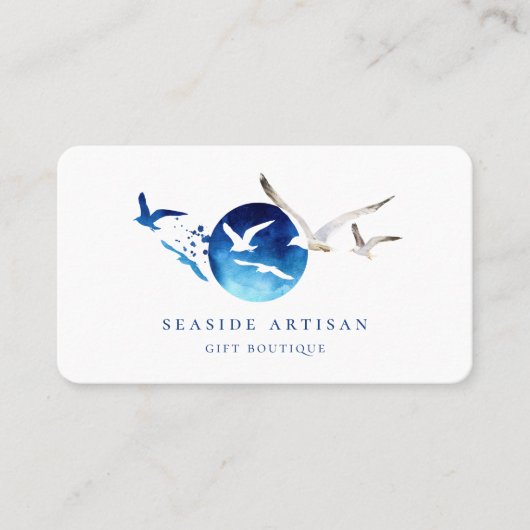 Carte De Visite Logo d'oiseaux d'aquarelle de bord de mer artistiq (Devant)