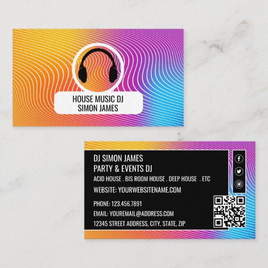 Carte De Visite Logo d'onde de musique casque, DJ professionnel (Devant / Derrière)