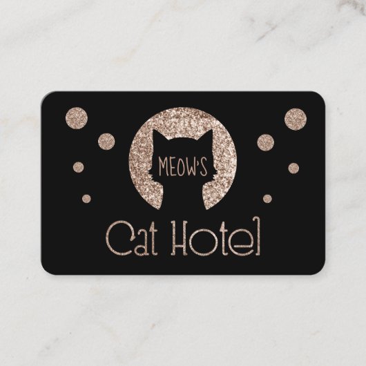 Carte De Visite Logo d'or de parties scintillantes d'hôtel de chat (Devant)