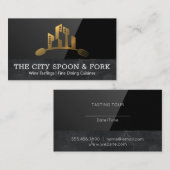 Carte De Visite Logo d'or des ustensiles de ville | Black Gloss (Devant / Derrière)