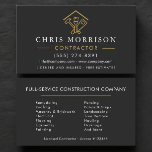 Carte De Visite Logo doré de construction de réparations domicilia