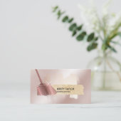 Carte De Visite logo du balai de nettoyage moderne or rose (Debout devant)