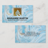 Carte De Visite Logo du bâtiment immobilier | Marbre bleu (Devant / Derrière)
