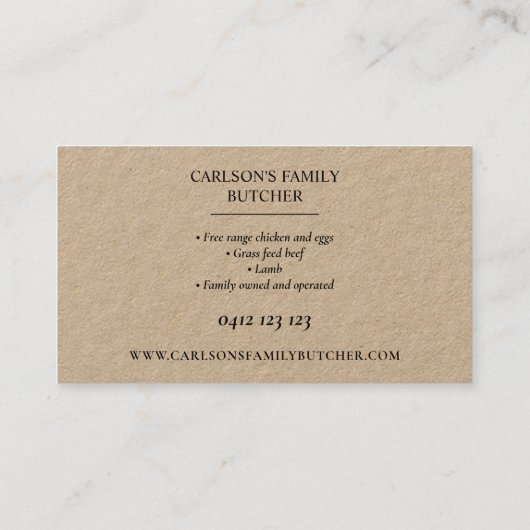 Carte De Visite Logo du boucher Kraft Country moderne (Dos)