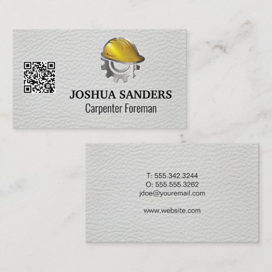 Carte De Visite Logo du Casquette dur | Cuir blanc | Code QR (Devant / Derrière)