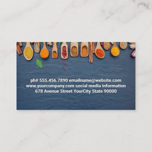 Carte De Visite Logo du chef Casquette | Épices sur cuillères en b (Dos)