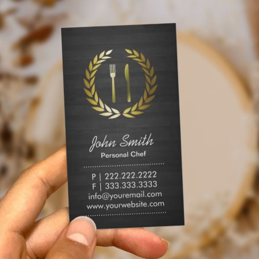 Carte De Visite Logo du Chef Catering Classy Wood Gold