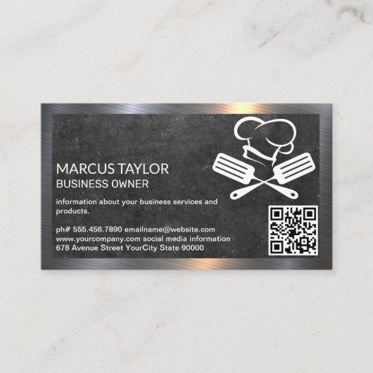 Carte De Visite Logo du chef | Code QR | Culinaire (Devant)