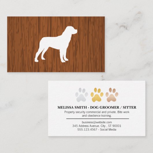 Carte De Visite Logo du chien | Texture du bois (Devant / Derrière)