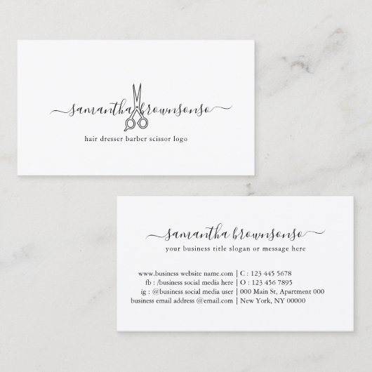 Carte De Visite Logo du ciseau de coiffeur de ligne (Devant / Derrière)