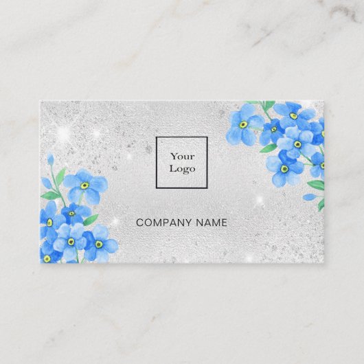 Carte De Visite Logo du code QR bleu parties scintillant argentée (Devant)