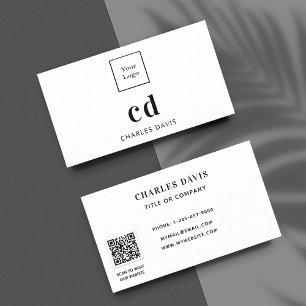 Carte De Visite Logo du code Qr des initiales du monogramme blanc