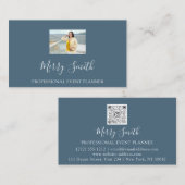 Carte De Visite Logo du code QR Photo personnalisée Blue Navy (Devant / Derrière)