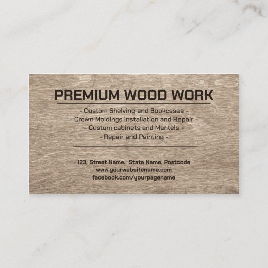 Carte De Visite Logo du cool des services de charpentier texte (Dos)