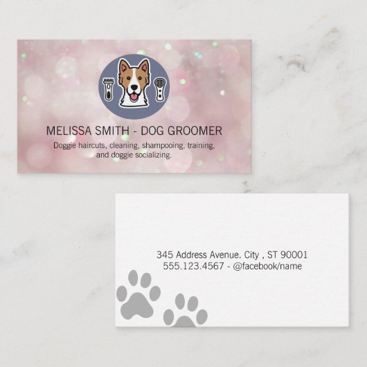Carte De Visite Logo du fabricant de chiens | Bokeh Sparkle Arrièr (Devant / Derrière)