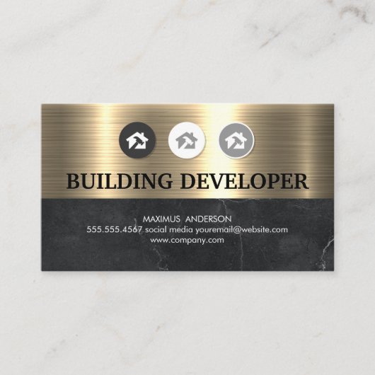 Carte De Visite Logo du marteau | Marbre noir métal or (Devant)