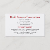 Carte De Visite Logo du menuisier de construction murale de brique (Dos)