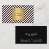 Carte De Visite Logo du nom d'or du Motif noir et rose rétro (Devant / Derrière)