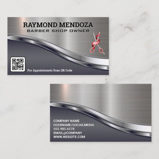 Carte De Visite Logo du pôle en barbre | Code QR | Ciseaux (Devant / Derrière)