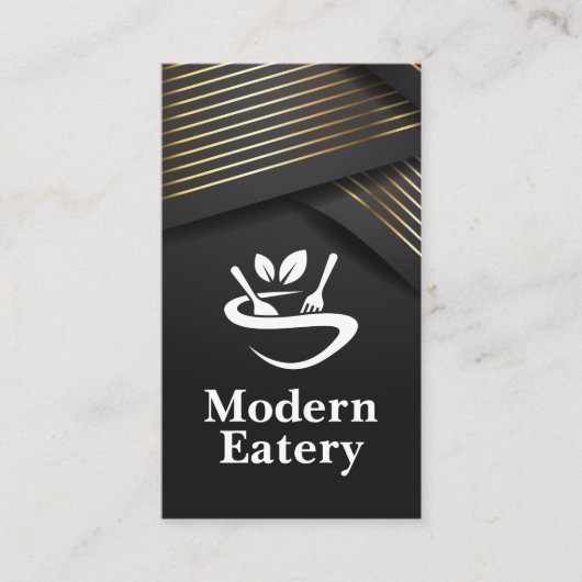 Carte De Visite Logo du restaurant | Bandes d'or | Ruban noir (Devant)