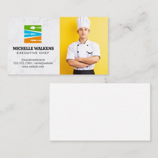 Carte De Visite Logo du restaurant Dinnerware | Chef en uniforme (Devant / Derrière)