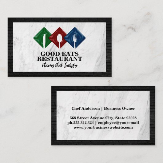 Carte De Visite Logo du restaurant Silverware | Marbre | Brick (Devant / Derrière)