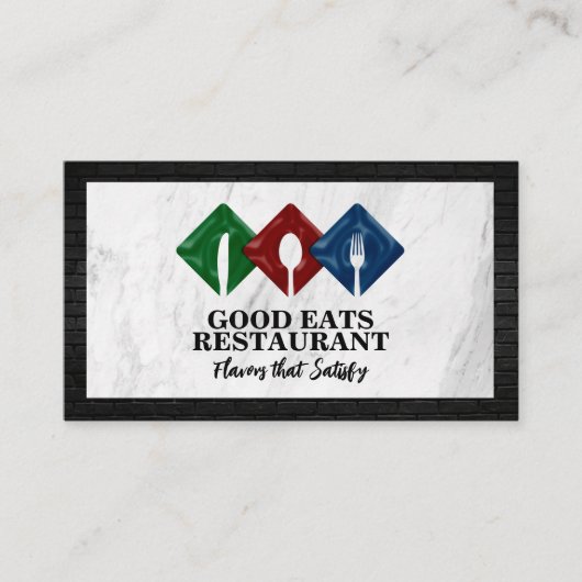 Carte De Visite Logo du restaurant Silverware | Marbre | Brick (Devant)