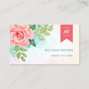 Carte De Visite Logo du Rose d'aquarelle couleur turquoise Ombre