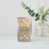 Carte De Visite Logo du salon de coiffure d'or | Ciseaux (Debout devant)