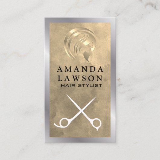 Carte De Visite Logo du salon de coiffure d'or | Ciseaux (Devant)