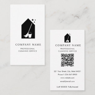 Carte De Visite Logo du service de nettoyage moderne Code QR blanc