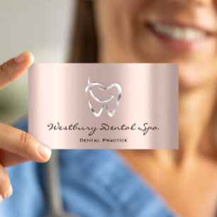Carte De Visite Logo du Studio Dental Smile Rose Argent Dentiste