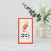 Carte De Visite Logo du stylo en plume orange | Blanc marbre (Debout devant)