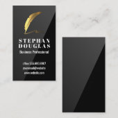 Carte De Visite Logo du stylo plume d'or | Luminosité noire (Devant / Derrière)
