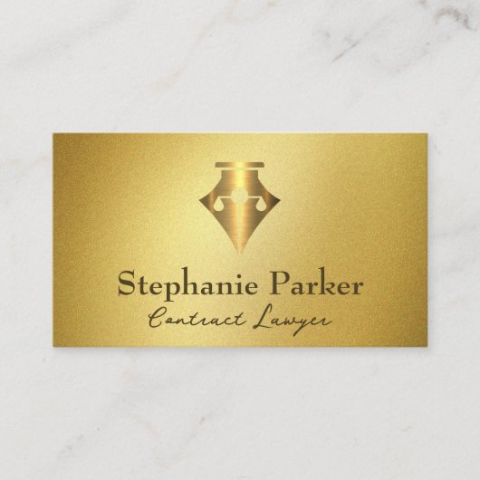 Carte De Visite Logo du stylo plume Gold Law | Arrière - plan d'or (Devant)