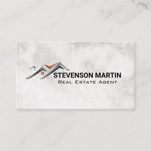 Carte De Visite Logo du toit de la maison | Marbre (Devant)