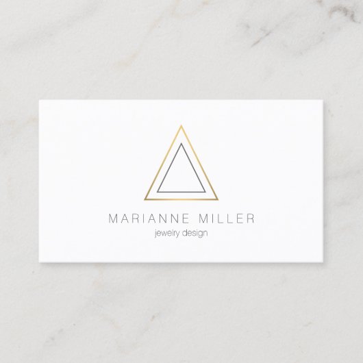 Carte De Visite Logo Edgy Faux Gold Triangle sur Blanc (Devant)