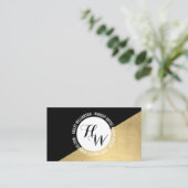 Carte De Visite Logo Edgy Geometry Circle Monogram Gold/Black (Debout devant)