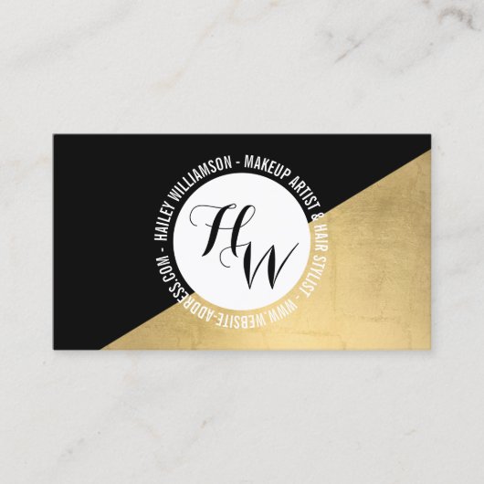 Carte De Visite Logo Edgy Geometry Circle Monogram Gold/Black (Devant)