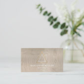 Carte De Visite Logo Edgy Rose Gold Triangle sur bois beige (Debout devant)