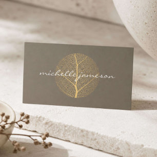Carte De Visite Logo élégant à feuille d'or sur taupe