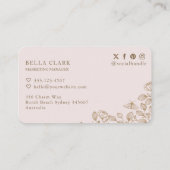 Carte De Visite Logo élégant & chic Rose & Or Florals & Moth (Dos)