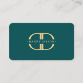 Carte De Visite Logo Élégant D Monogramme Or Turquoise moderne (Devant)