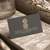 Carte De Visite Logo élégant d'ananas doré sur gris