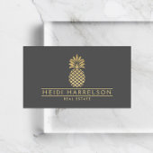 Carte De Visite Logo élégant d'ananas doré sur gris