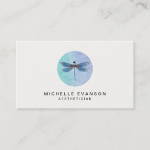 Carte De Visite Logo élégant de la libellule d'aquarelle bleue