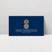 Carte De Visite Logo élégant en ananas doré sur bleu marine