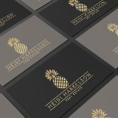 Carte De Visite Logo élégant en ananas doré sur noir