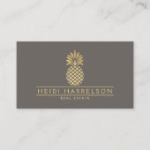 Carte De Visite Logo élégant en ananas doré sur Taupe (Devant)